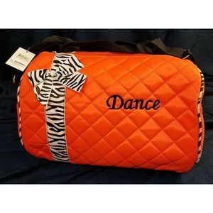 Dance Duffle Bag Orange Zebra Trim Embroidered 7 X 14 Girls Silver Lilly